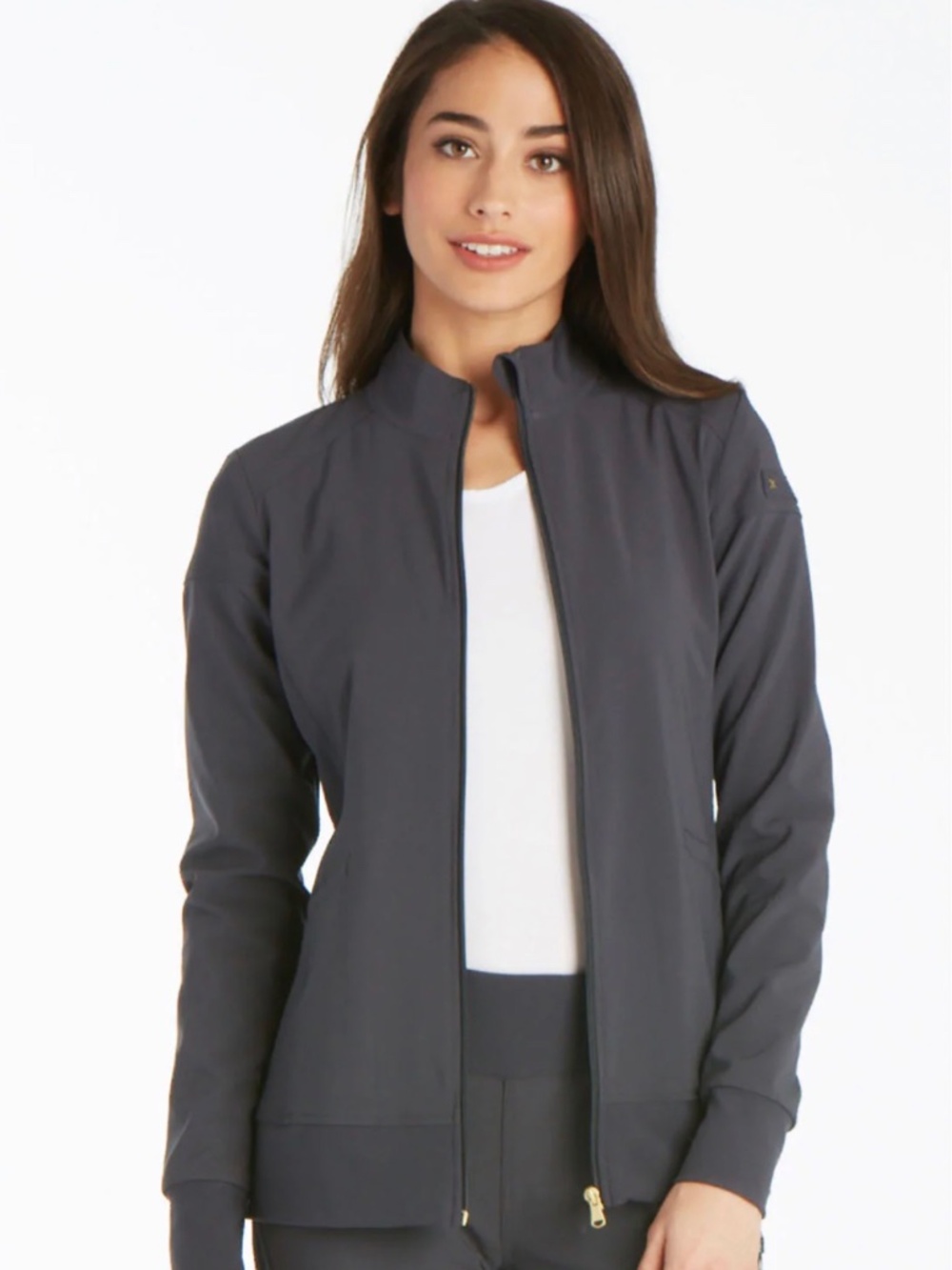 Cherokee iFlex Scrub Jacket Women’s XL Charcoal Gray Full Zip Stretch Medical